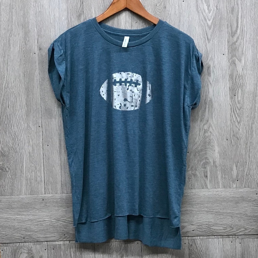 Dusty Blue Flowy Football Muscle Tee with BB272